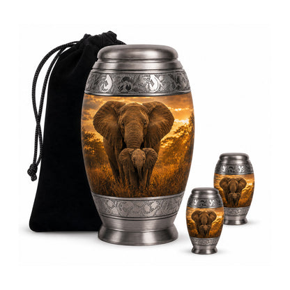 Baby Calf & Mother Elephant Cremation Urn For Ashes