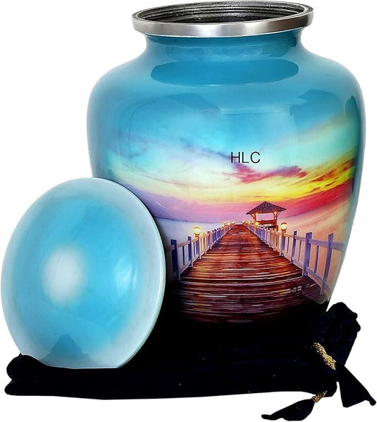 Premium Memorial Urn – Peaceful Ocean Sunset Pier Design for Human Ashes