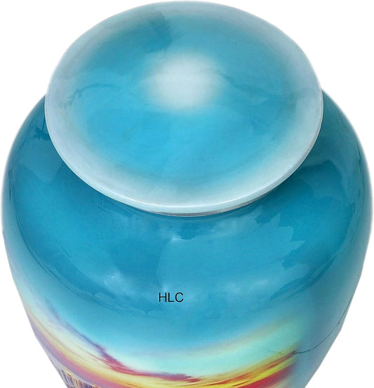 Premium Memorial Urn – Peaceful Ocean Sunset Pier Design for Human Ashes
