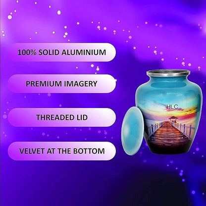 Premium Memorial Urn – Peaceful Ocean Sunset Pier Design for Human Ashes