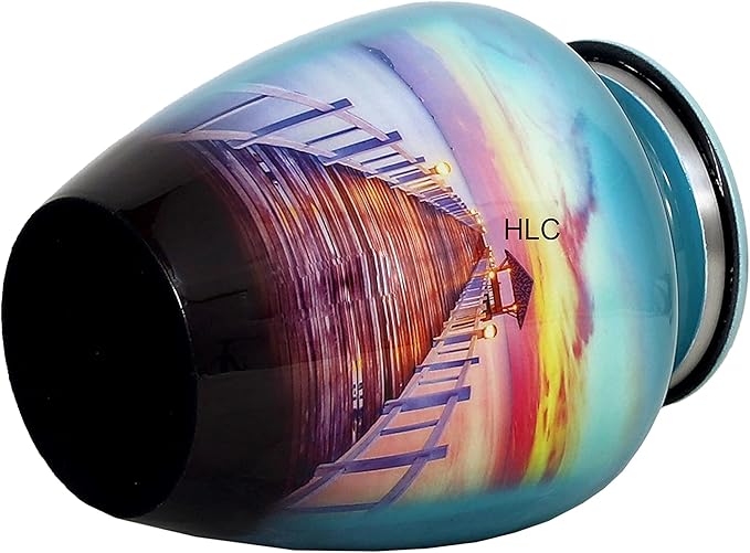 Premium Memorial Urn – Peaceful Ocean Sunset Pier Design for Human Ashes