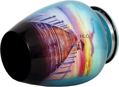 Premium Memorial Urn – Peaceful Ocean Sunset Pier Design for Human Ashes
