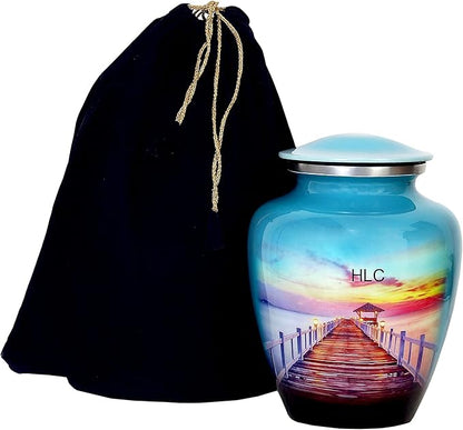 Premium Memorial Urn – Peaceful Ocean Sunset Pier Design for Human Ashes