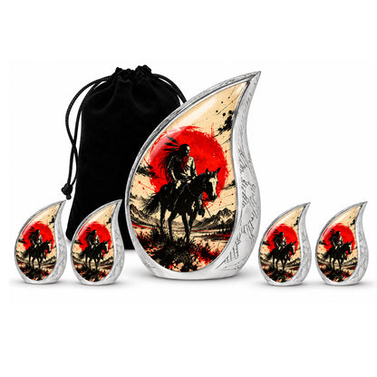 American Horseback Rider Red Sun Cremation Urn for Ashes