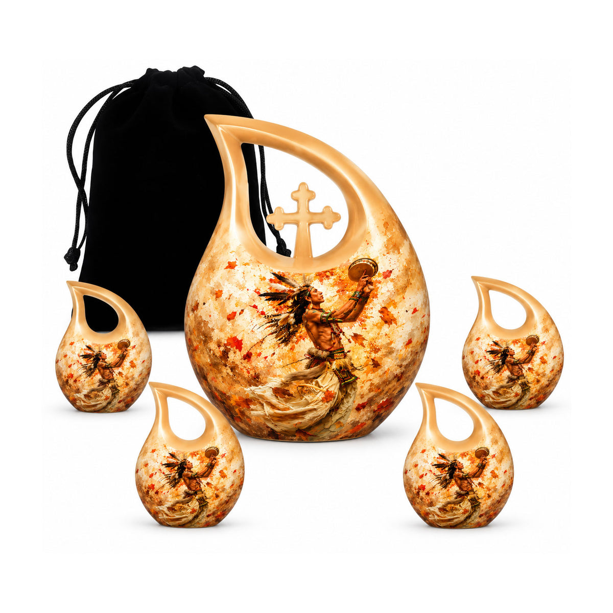 Native American Dancer Autumn Leaves Cremation Urn