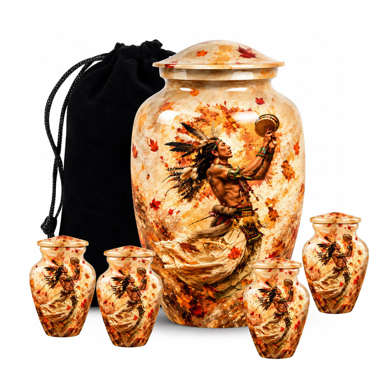 Native American Dancer Autumn Leaves Cremation Urn