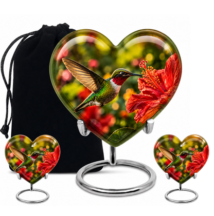 Hibiscus and Hummingbird Cremation Urn for Ashes