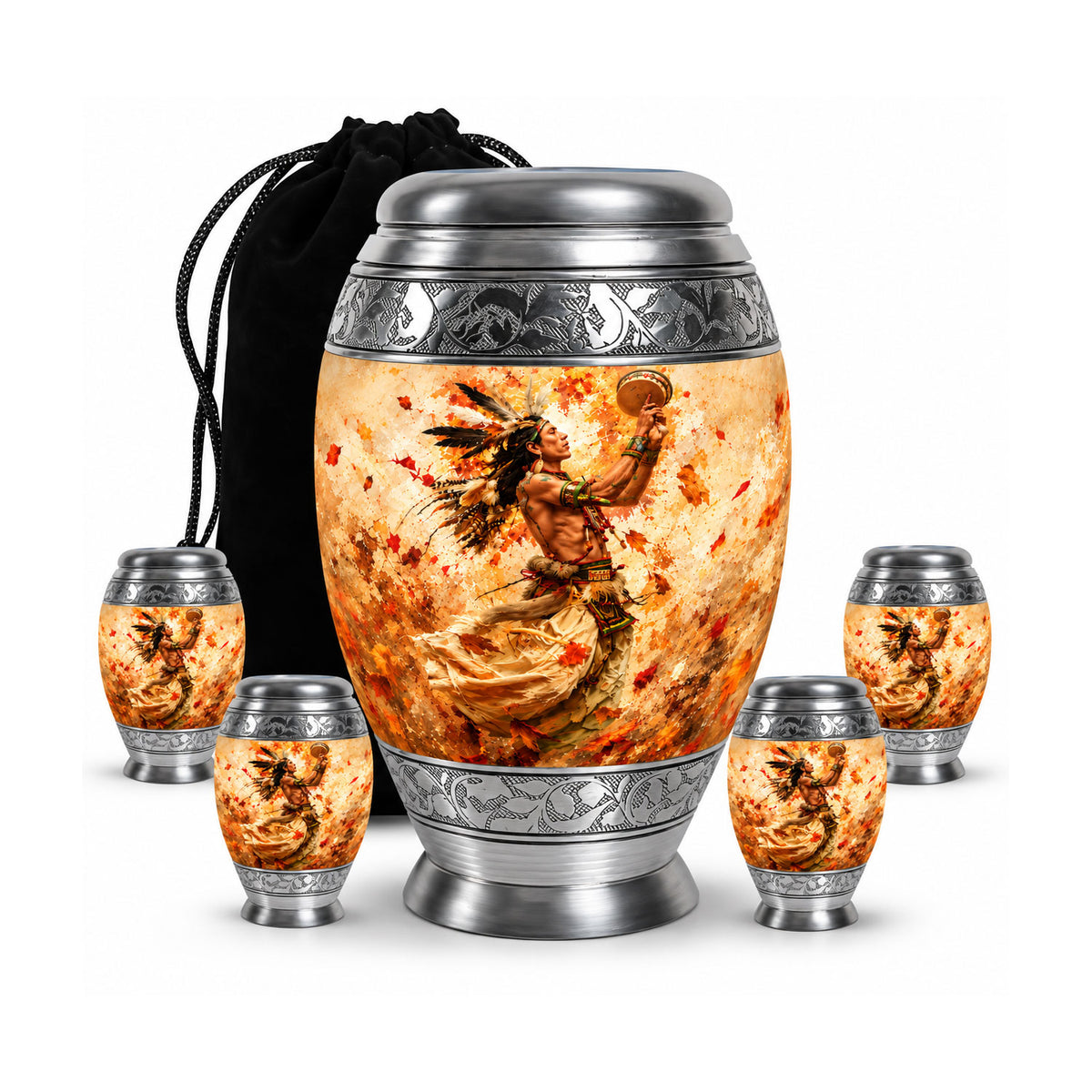 Native American Dancer Autumn Leaves Cremation Urn