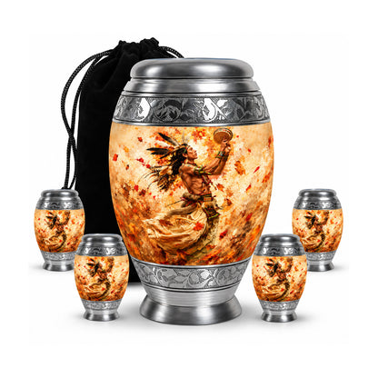 Native American Dancer Autumn Leaves Cremation Urn