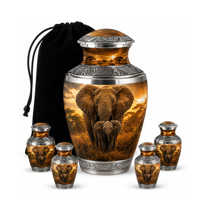 Baby Calf & Mother Elephant Cremation Urn For Ashes