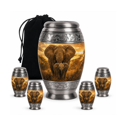 Baby Calf & Mother Elephant Cremation Urn For Ashes