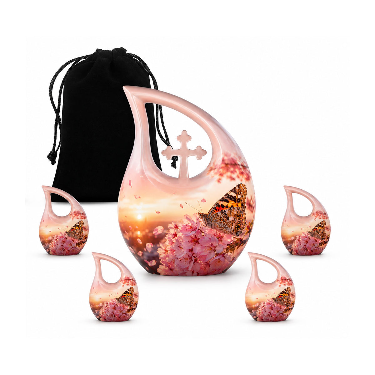 Cherry Blossom Butterfly Cremation Urn for Ashes