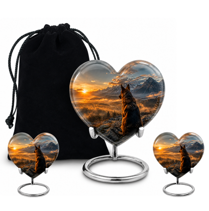 Mountain Sunset View Wolf Cremation Urn