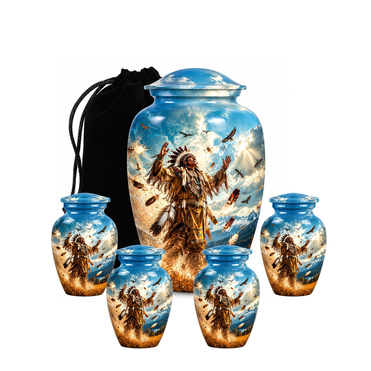 American Chief Eagle Feathers Cremation Urn for Ashes