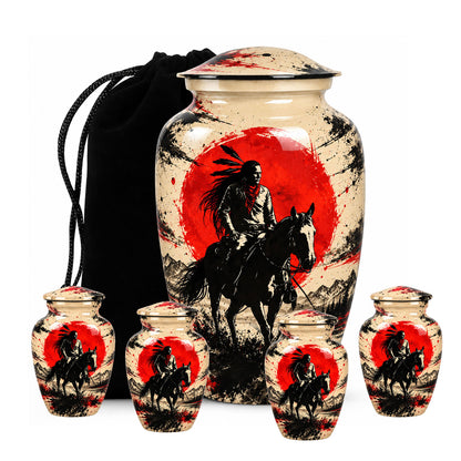 American Horseback Rider Red Sun Cremation Urn for Ashes
