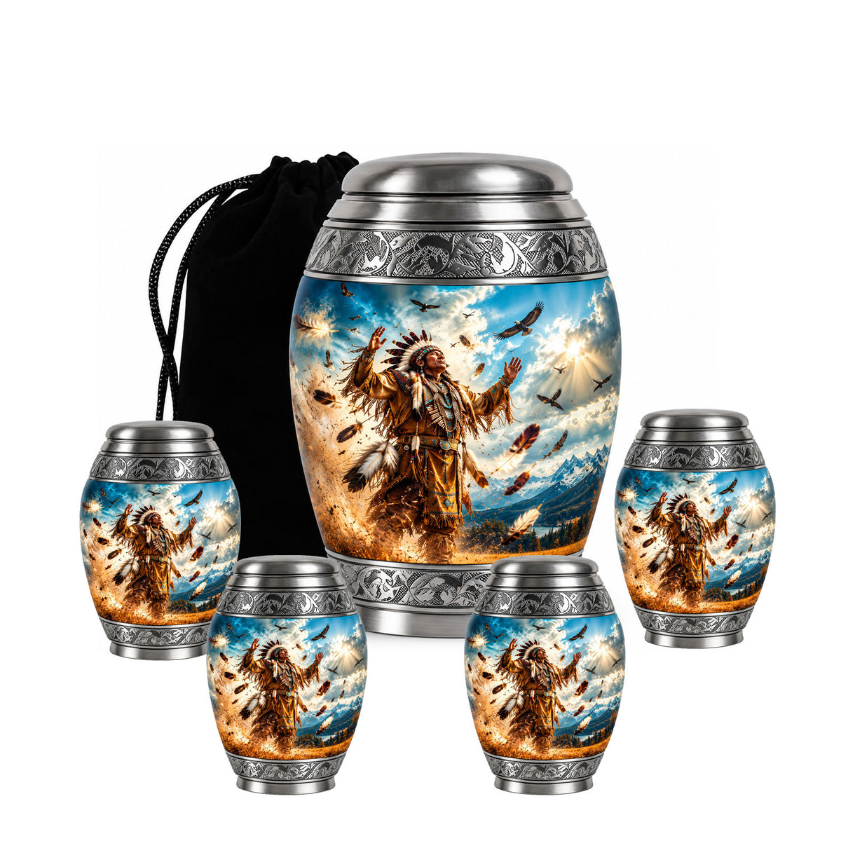 American Chief Eagle Feathers Cremation Urn for Ashes