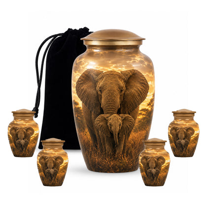 Baby Calf & Mother Elephant Cremation Urn For Ashes