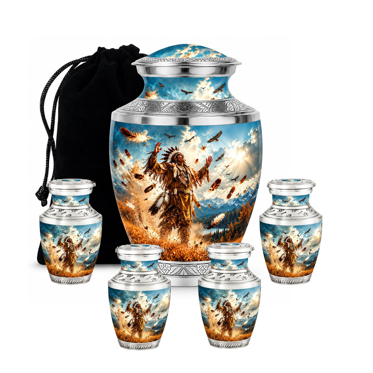 American Chief Eagle Feathers Cremation Urn for Ashes