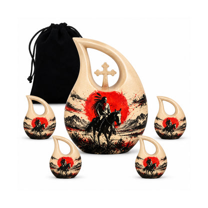 American Horseback Rider Red Sun Cremation Urn for Ashes