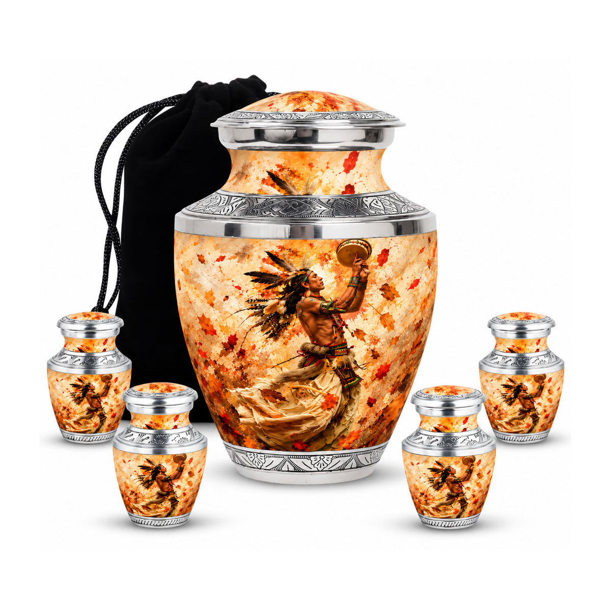 Native American Dancer Autumn Leaves Cremation Urn