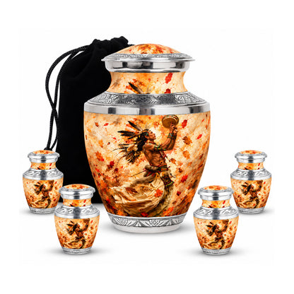 Native American Dancer Autumn Leaves Cremation Urn
