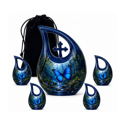 Blue Butterfly Cremation Urn for Ashes