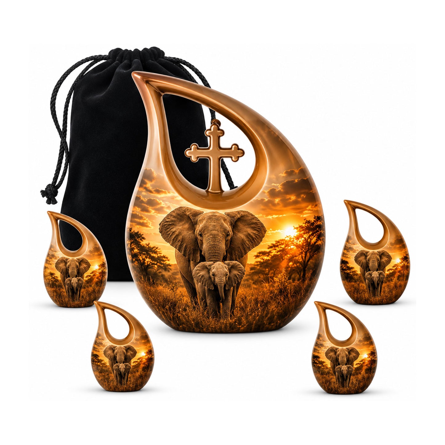 Baby Calf & Mother Elephant Cremation Urn For Ashes