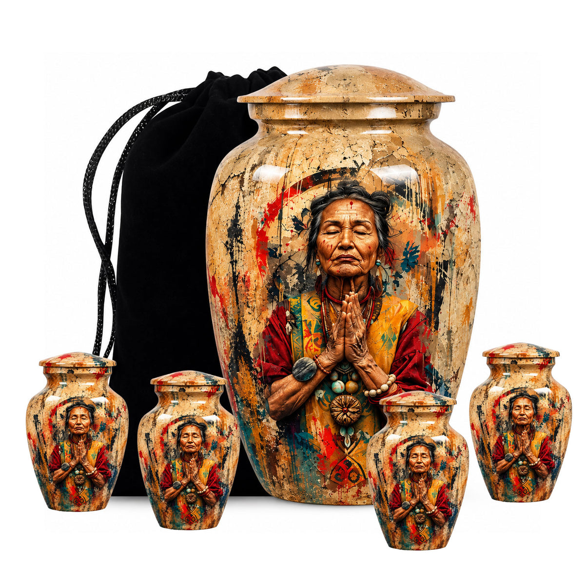 American Elder Women Prayer Cremation Urn for Ashes