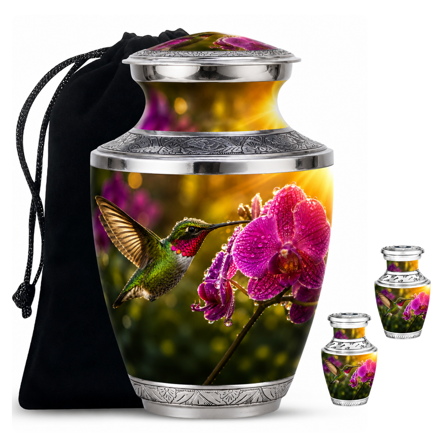 Hummingbird & Orchid Cremation Urn for Ashes