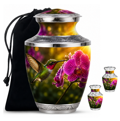Hummingbird & Orchid Cremation Urn for Ashes