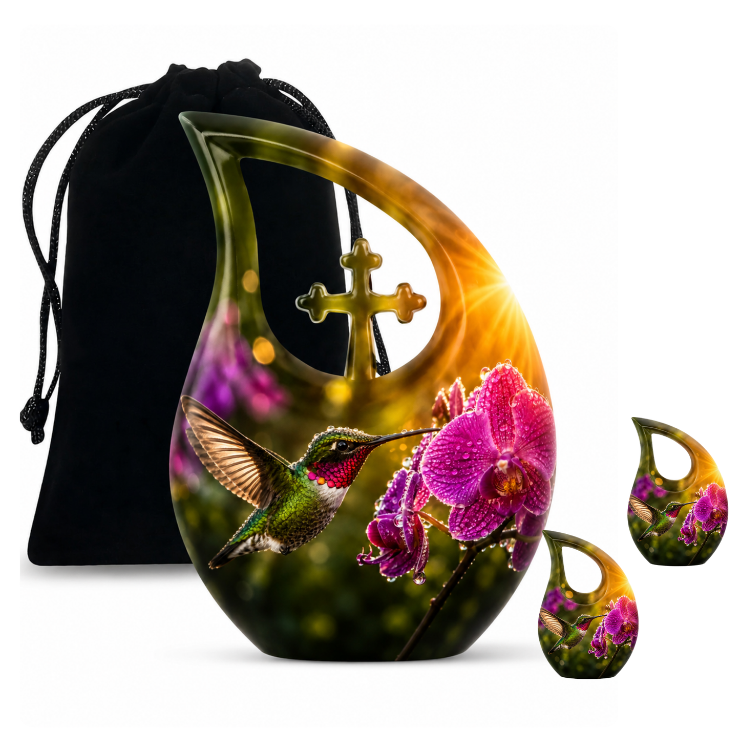 Hummingbird & Orchid Cremation Urn for Ashes