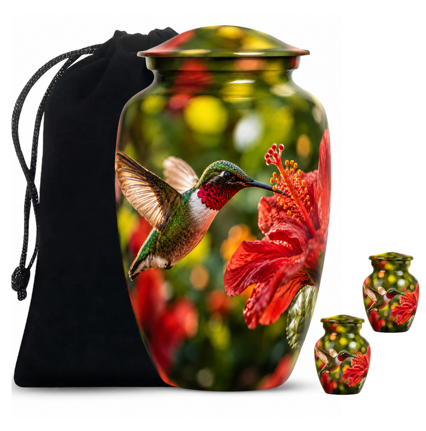 Hibiscus and Hummingbird Cremation Urn for Ashes