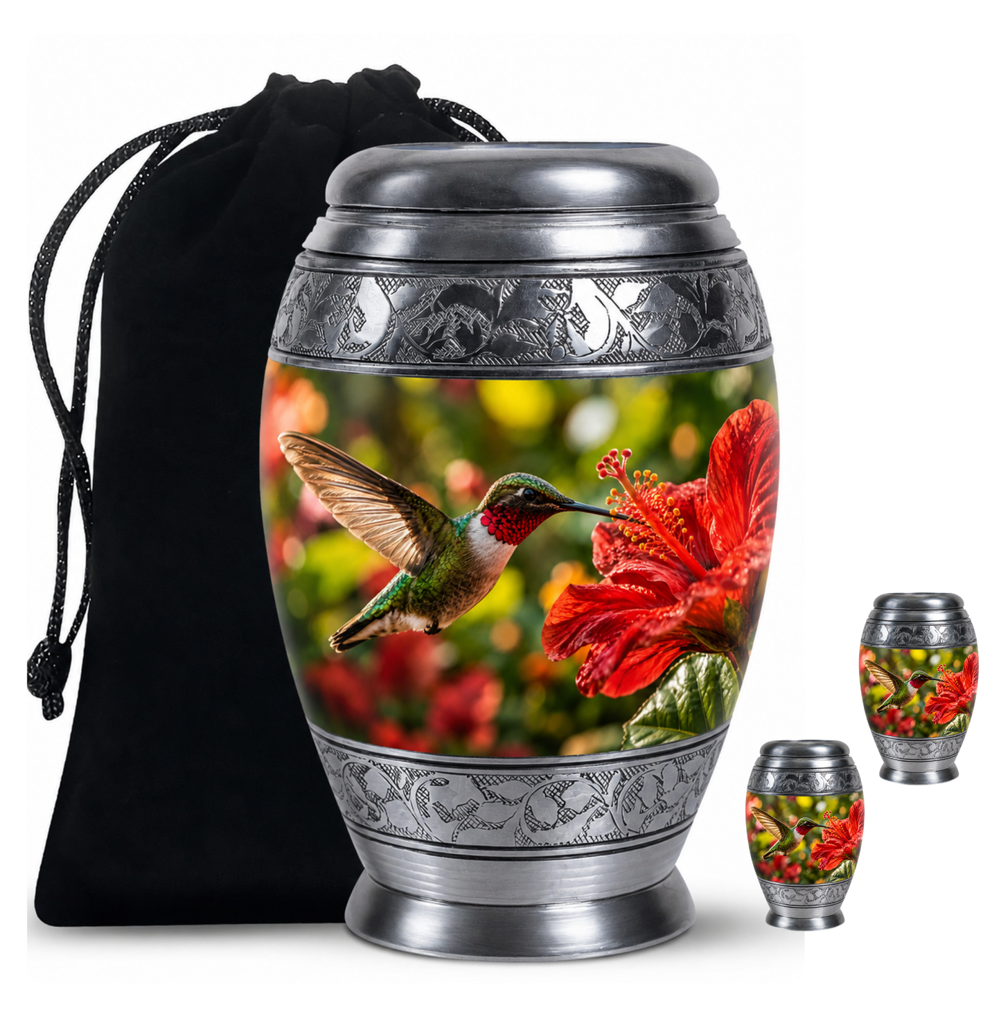 Hibiscus and Hummingbird Cremation Urn for Ashes