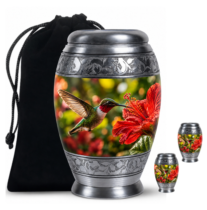 Hibiscus and Hummingbird Cremation Urn for Ashes
