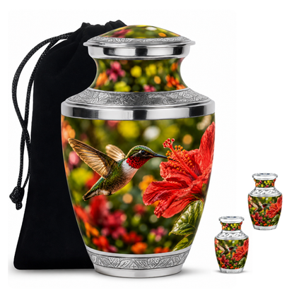 Hibiscus and Hummingbird Cremation Urn for Ashes
