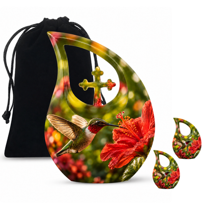 Hibiscus and Hummingbird Cremation Urn for Ashes
