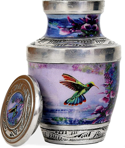 Handcrafted Hummingbird Cremation Urn — Small Keepsake Urn with Elegant Velvet Pouch