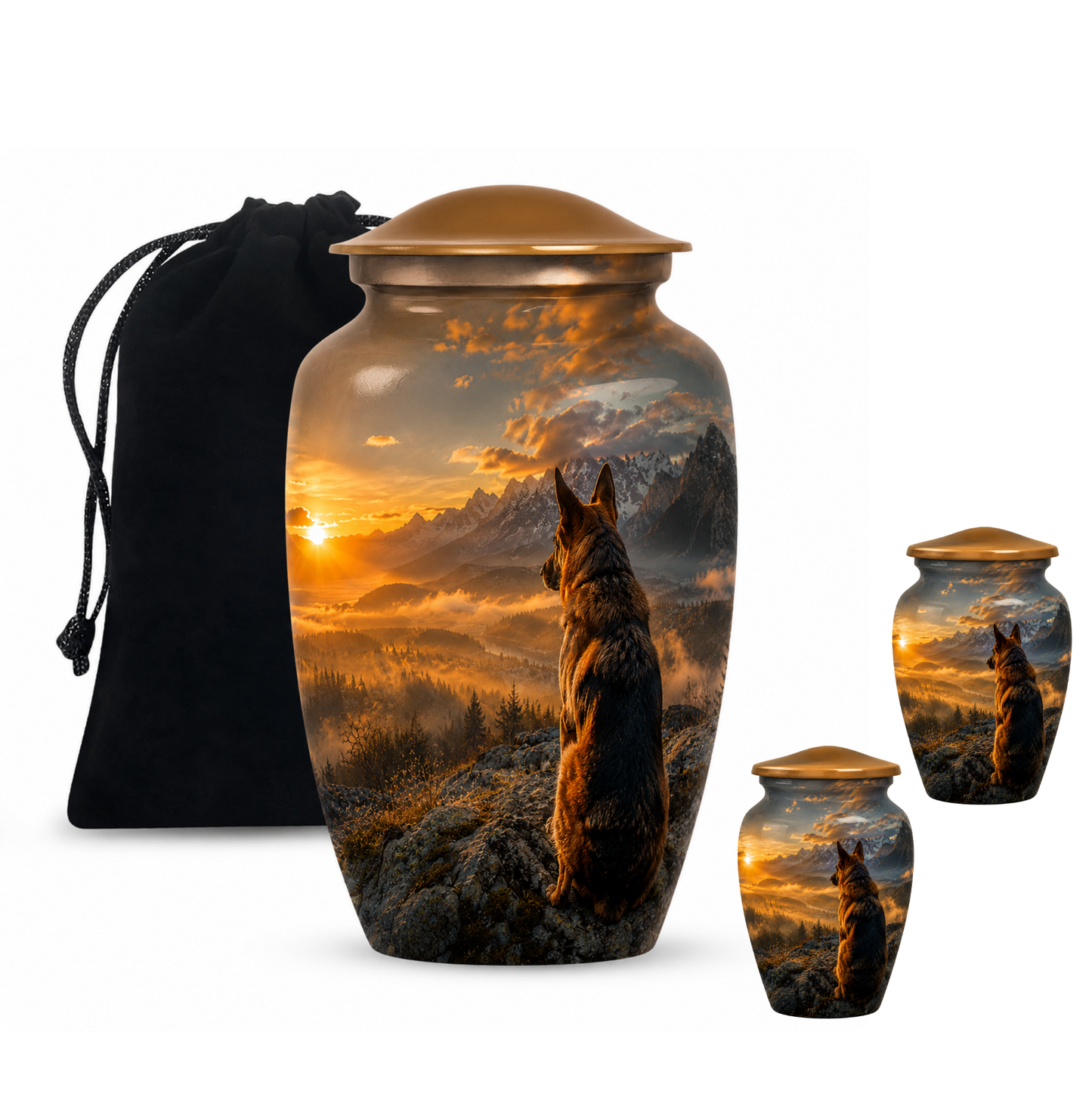 Mountain Sunset View Wolf Cremation Urn