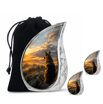 Mountain Sunset View Wolf Cremation Urn