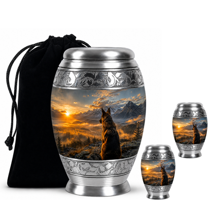 Mountain Sunset View Wolf Cremation Urn