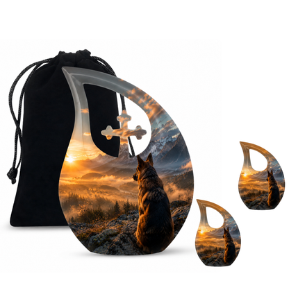 Mountain Sunset View Wolf Cremation Urn