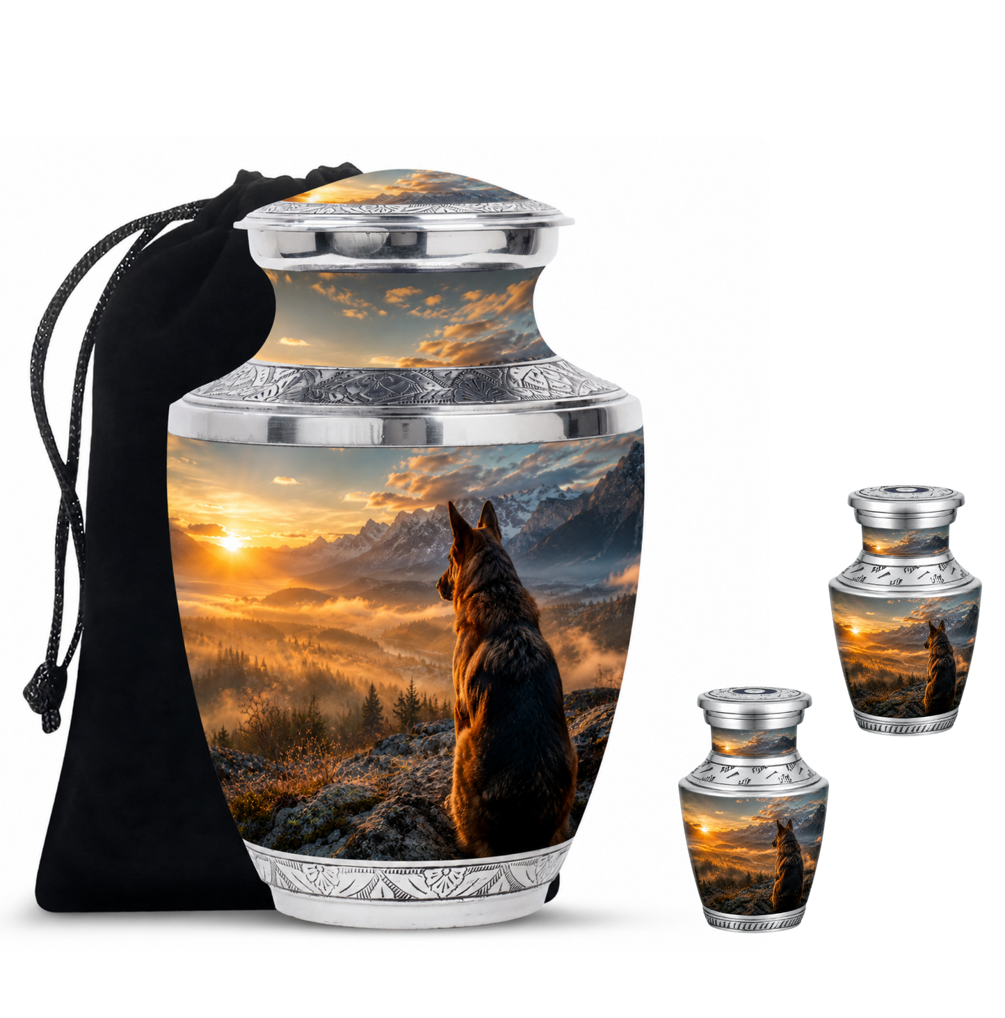 Mountain Sunset View Wolf Cremation Urn