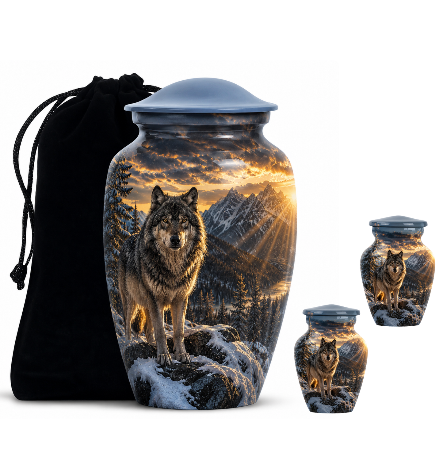 Snow Mountain Wolf Cremation Urn for Human Ashes