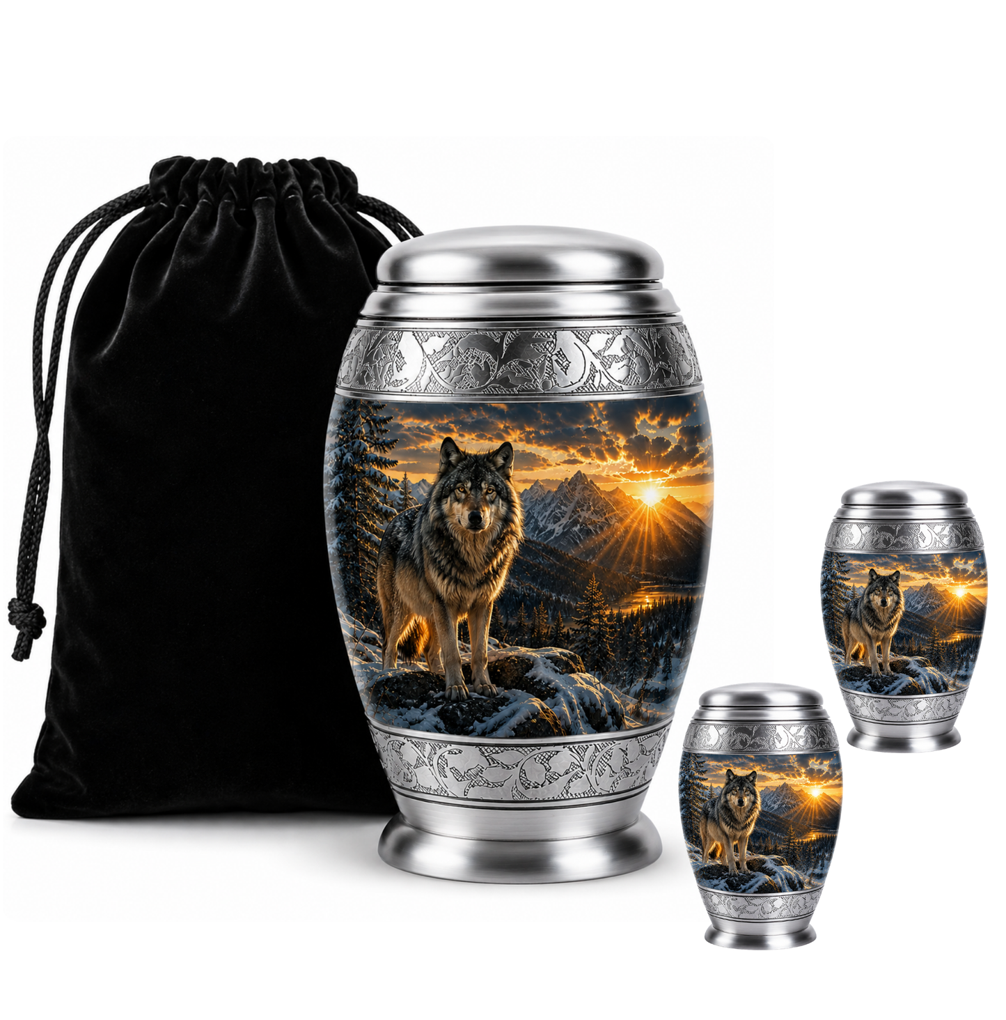 Snow Mountain Wolf Cremation Urn for Human Ashes