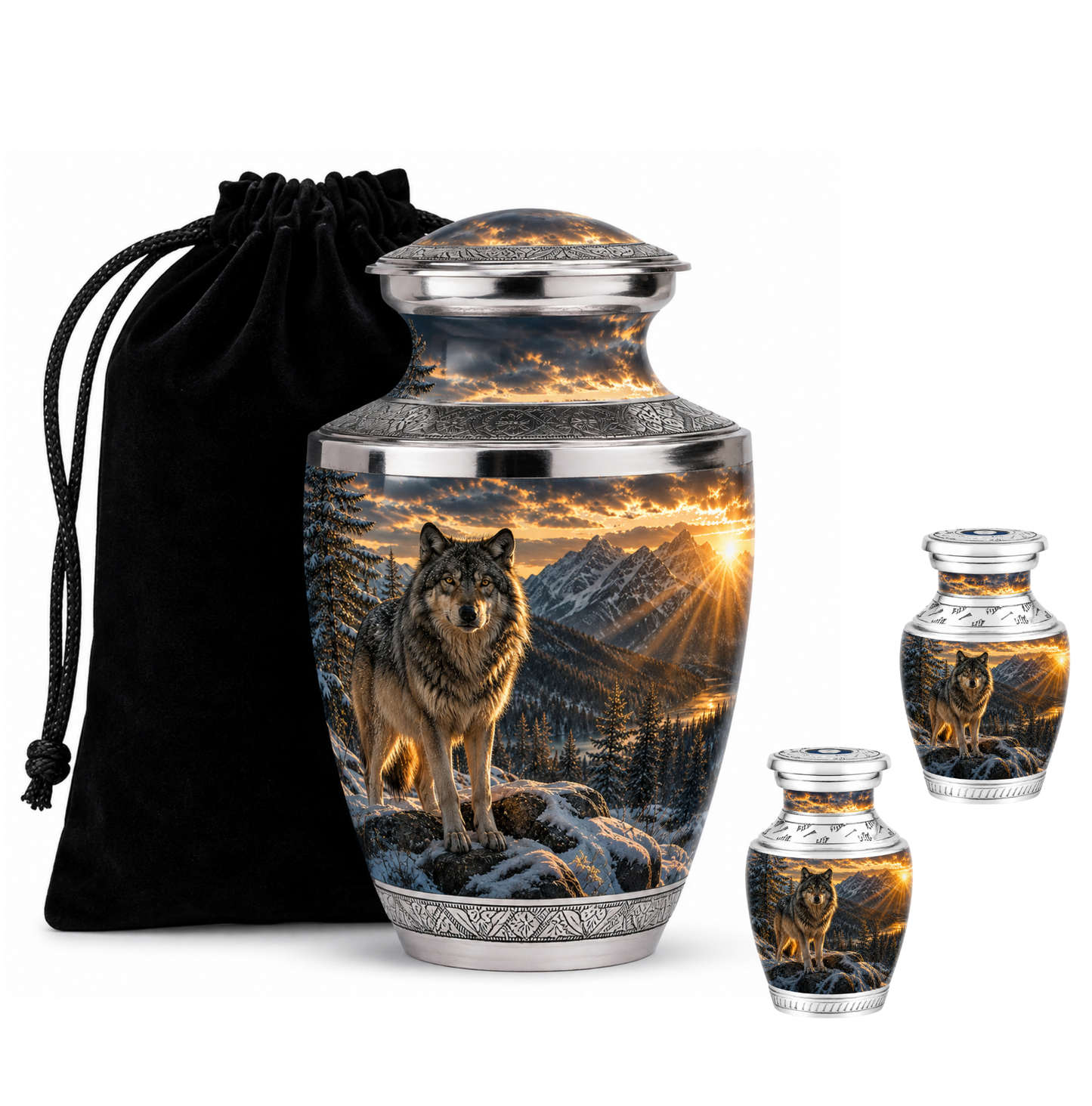 Snow Mountain Wolf Cremation Urn for Human Ashes