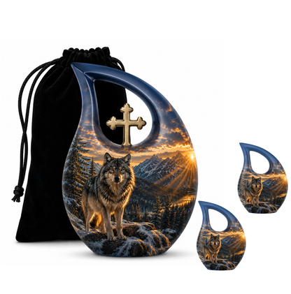 Snow Mountain Wolf Cremation Urn for Human Ashes