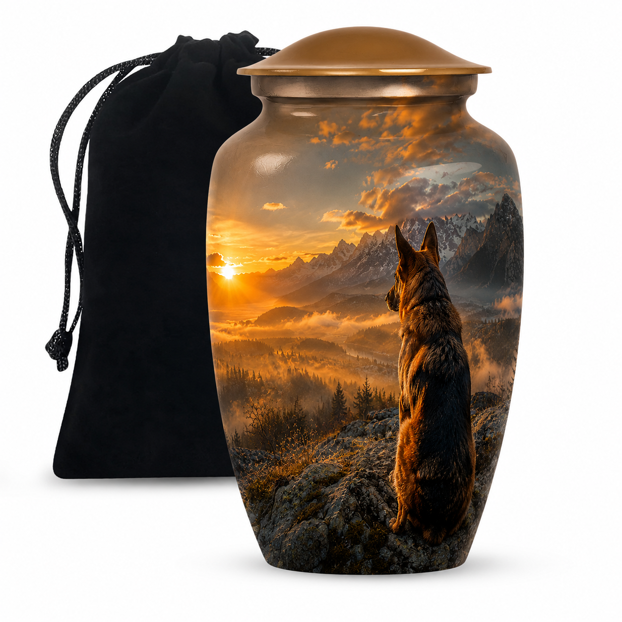 Mountain Sunset View Wolf Cremation Urn