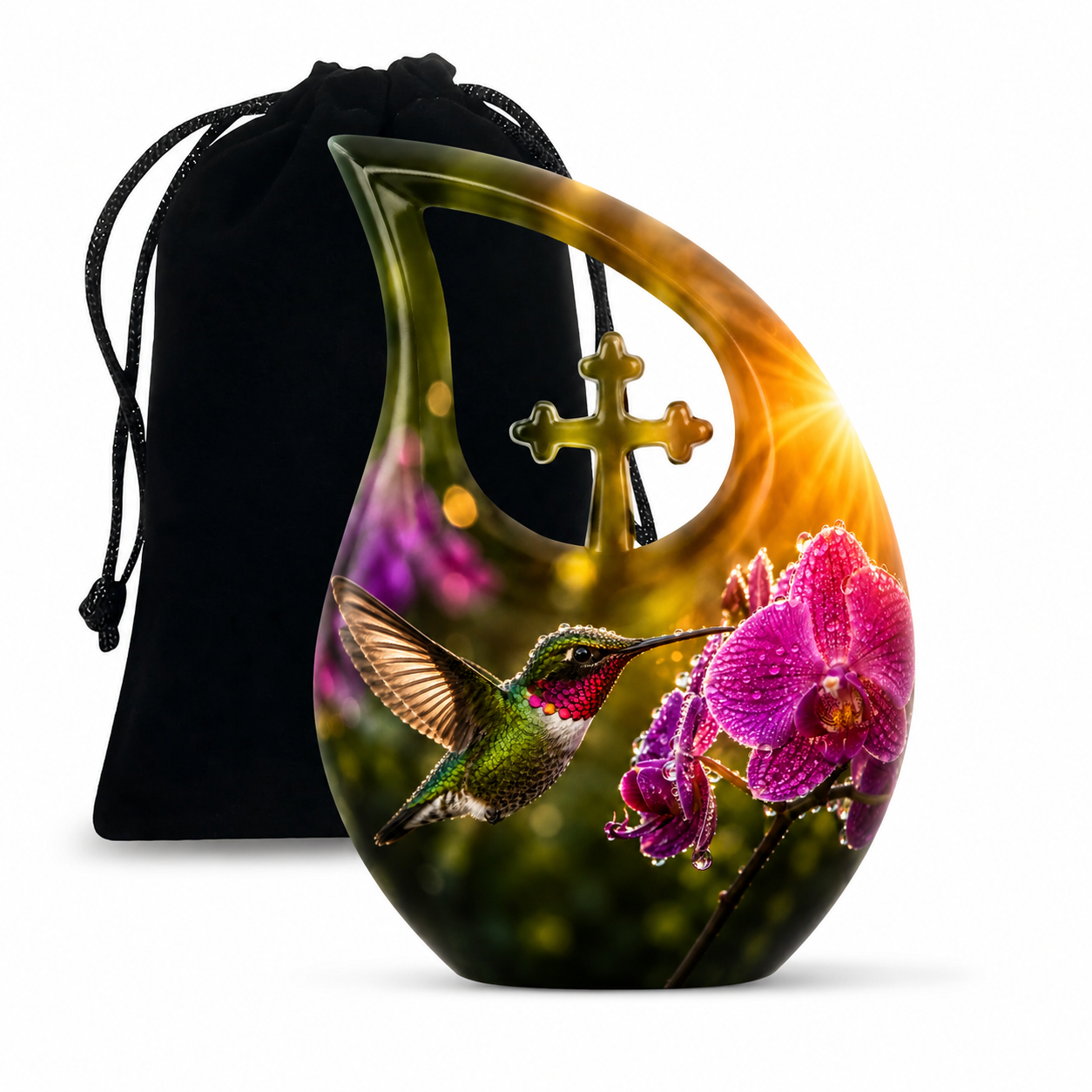 Hummingbird & Orchid Cremation Urn for Ashes