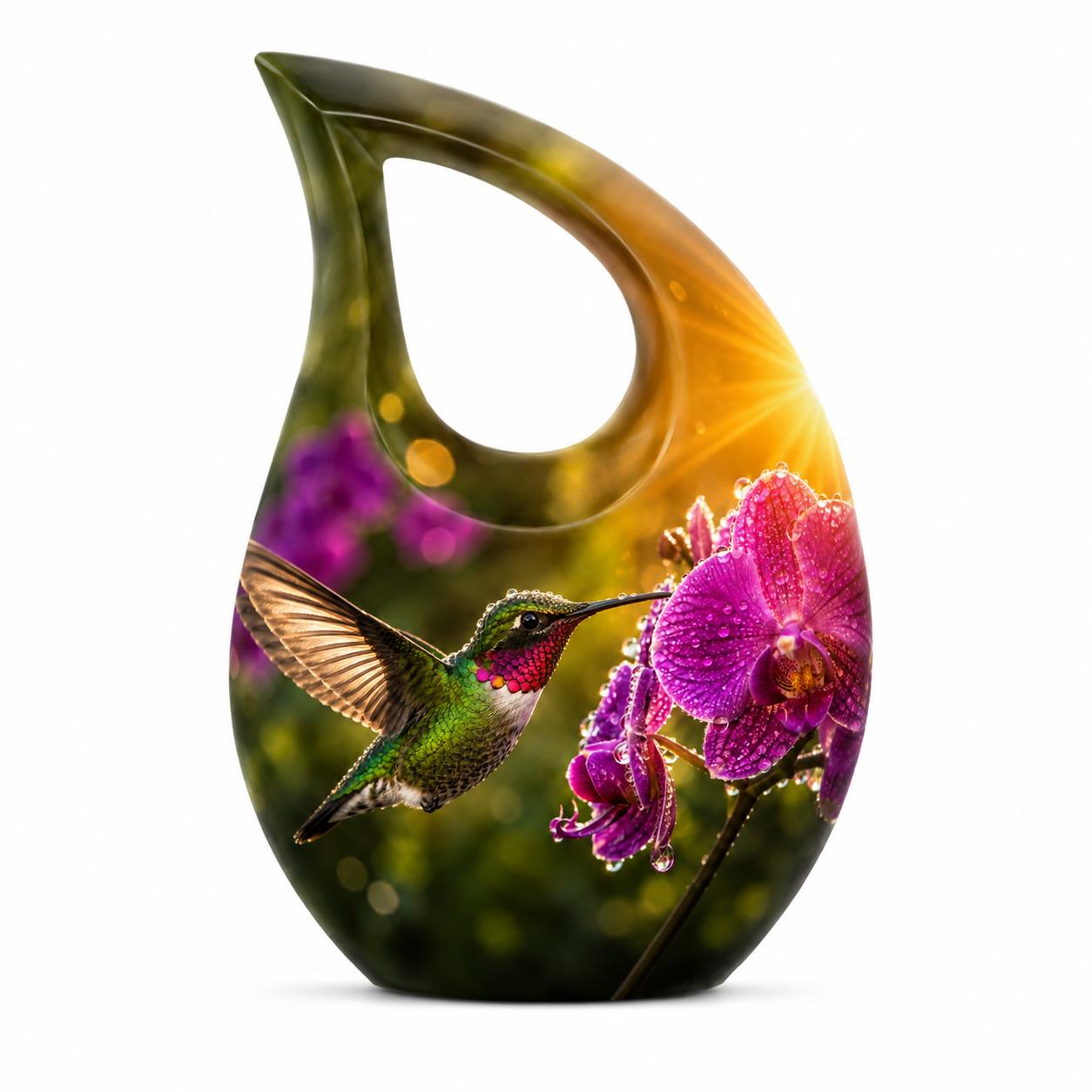 Hummingbird & Orchid Cremation Urn for Ashes