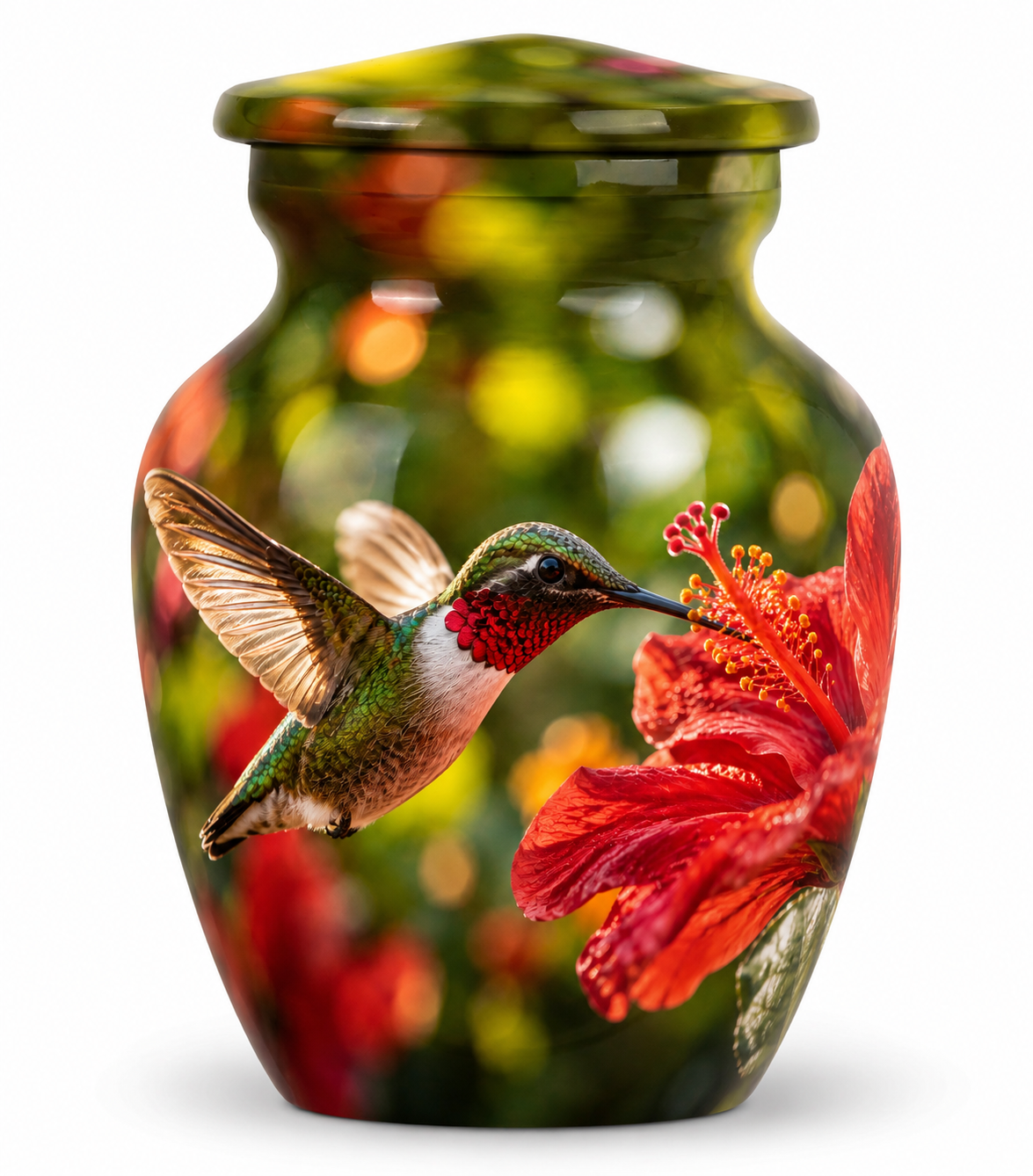 Hibiscus and Hummingbird Cremation Urn for Ashes